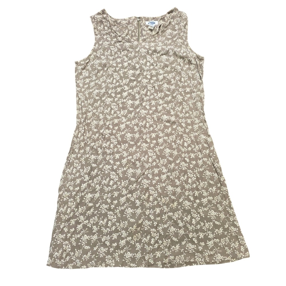 Old Navy Floral Shift Dress Women's Suxe 12 Taupe Brown Sleeveless Zipper Rayon